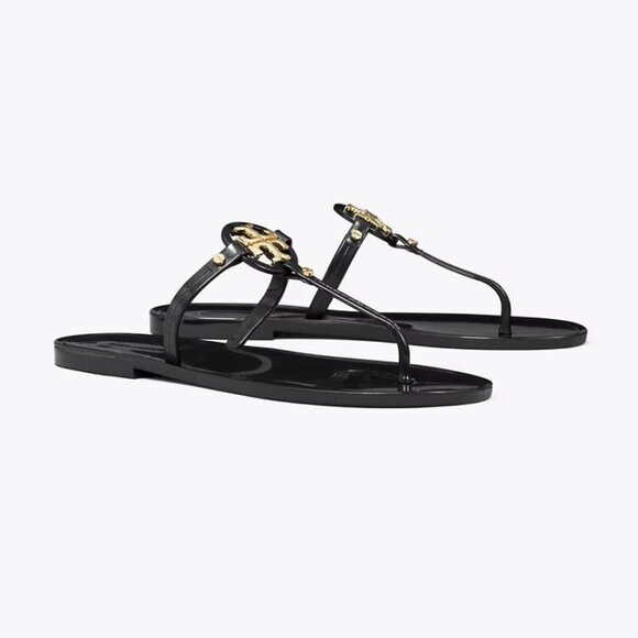 Tory Burch Perfect Black Mini Miller Jelly Flat Thong Sandals Flip Flops 10 New - Picture 1 of 1